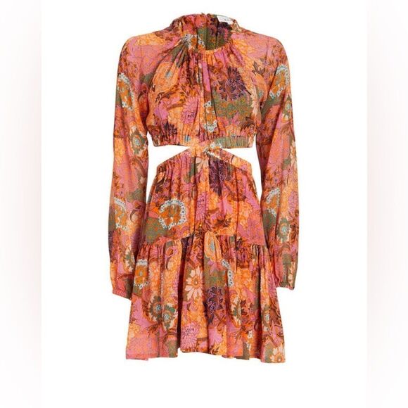 ALC Izzy Cutout Dress Orange Multi Georgette ALine Mini Dress - Picture 1 of 6